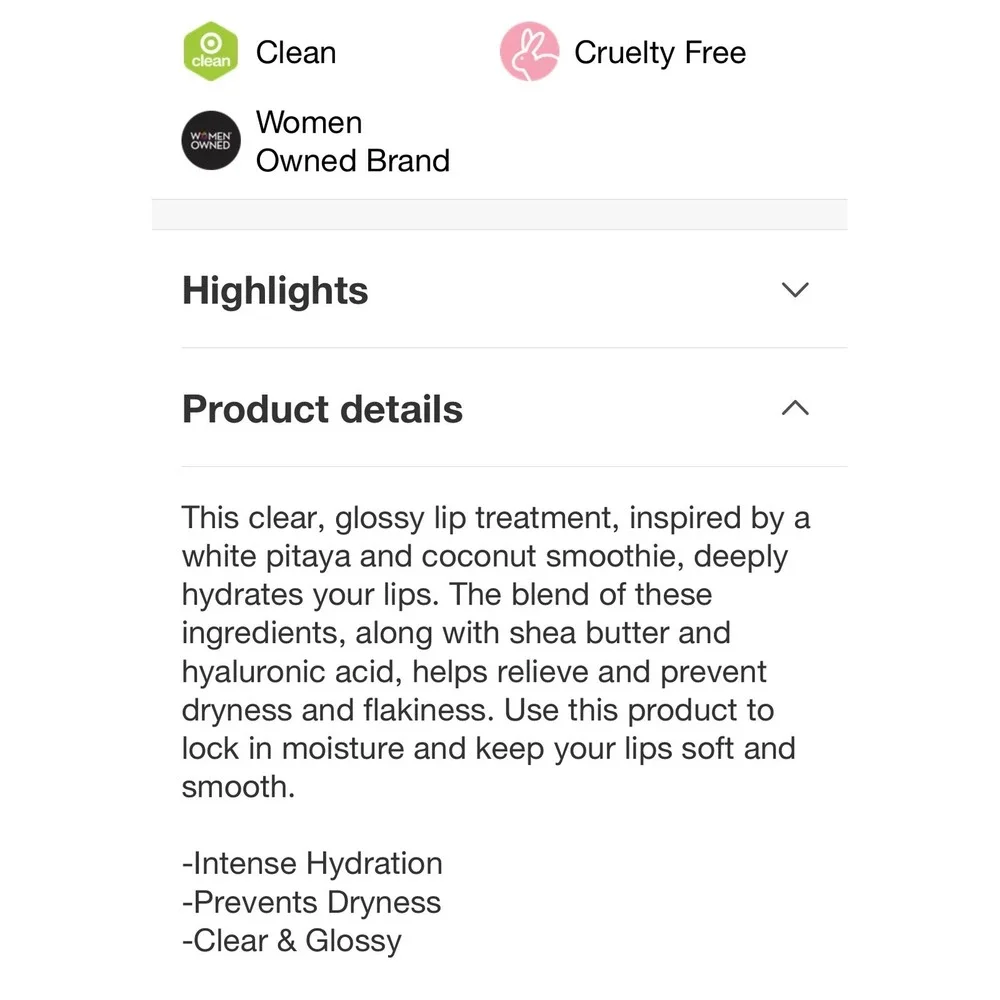 ESW Beauty White Pitaya Coconut Smoothie Intense‎ Hydration Lip Treatment 0.51oz